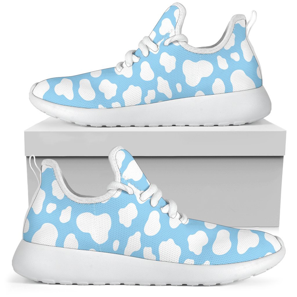 White And Blue Cow Print Mesh Knit Shoes GearFrost