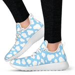 White And Blue Cow Print Mesh Knit Shoes GearFrost