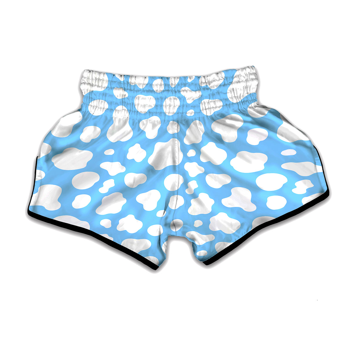 White And Blue Cow Print Muay Thai Boxing Shorts