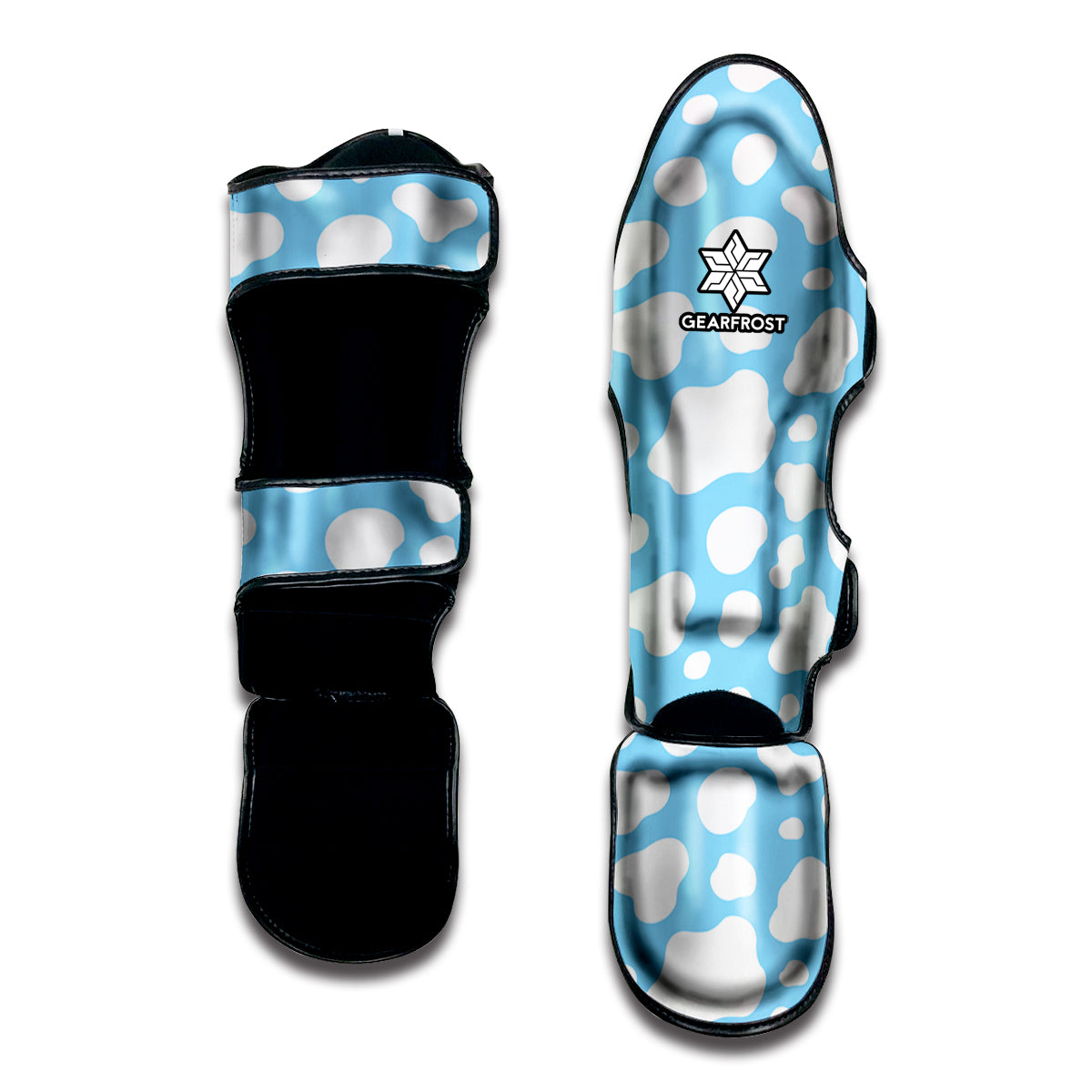 White And Blue Cow Print Muay Thai Shin Guard