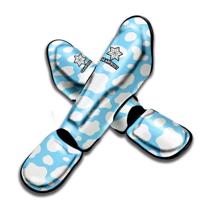 White And Blue Cow Print Muay Thai Shin Guard