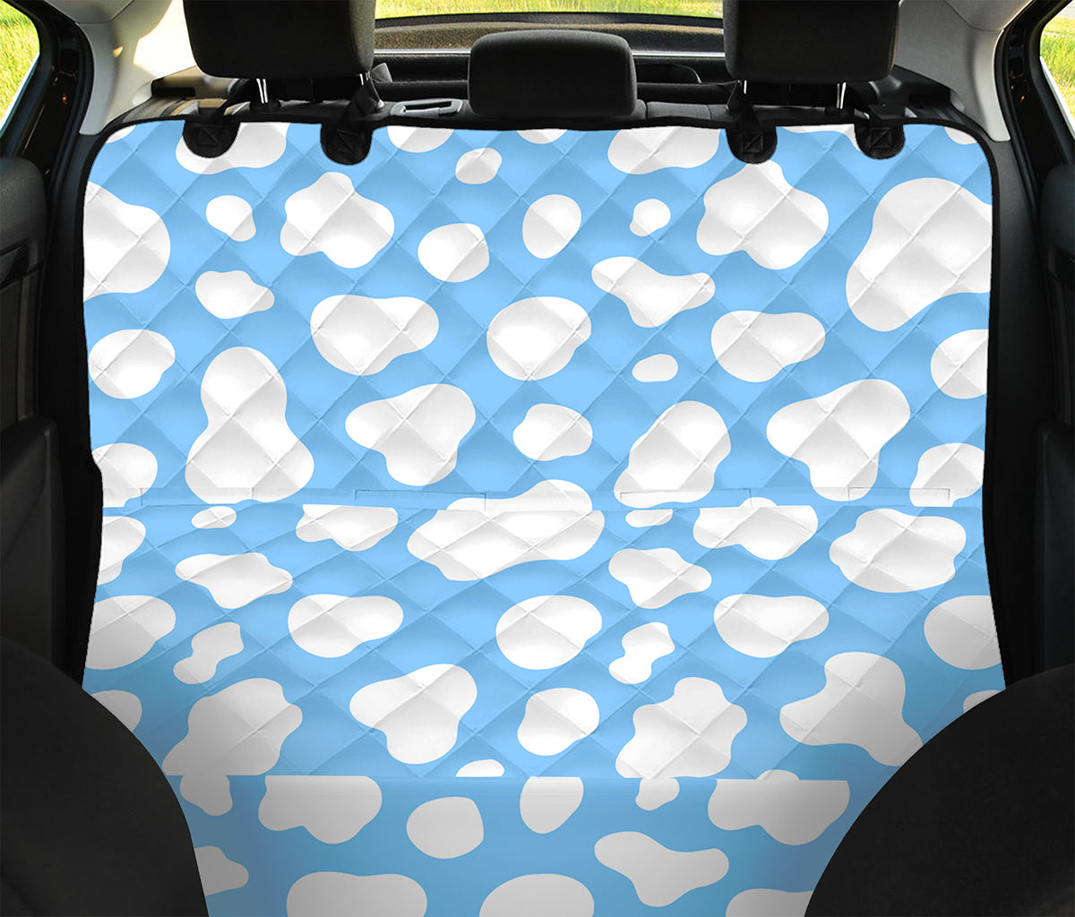 White And Blue Cow Print Pet Car Back Seat Cover