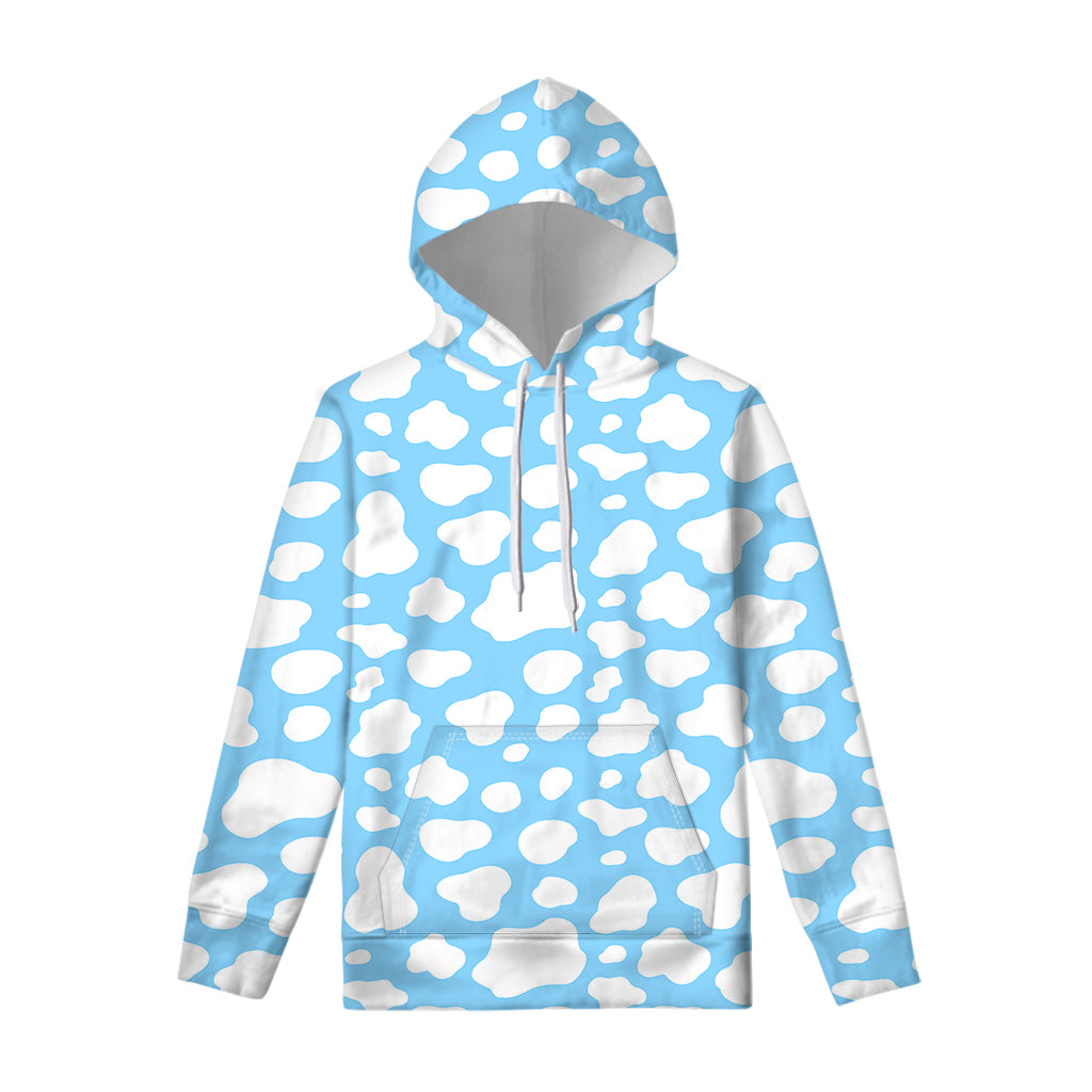 White And Blue Cow Print Pullover Hoodie