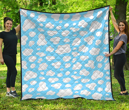 White And Blue Cow Print Quilt
