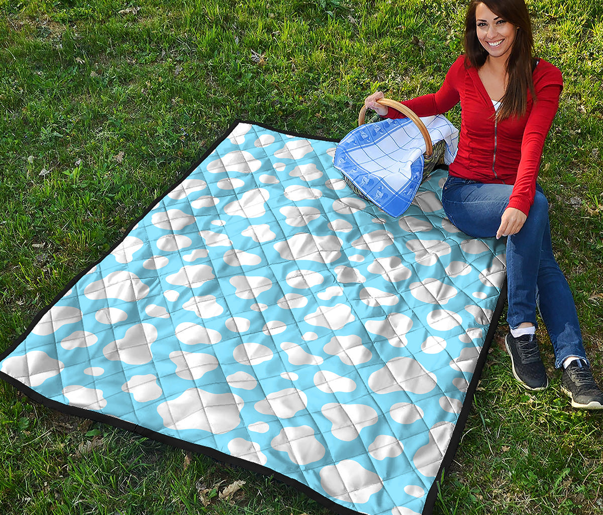 White And Blue Cow Print Quilt