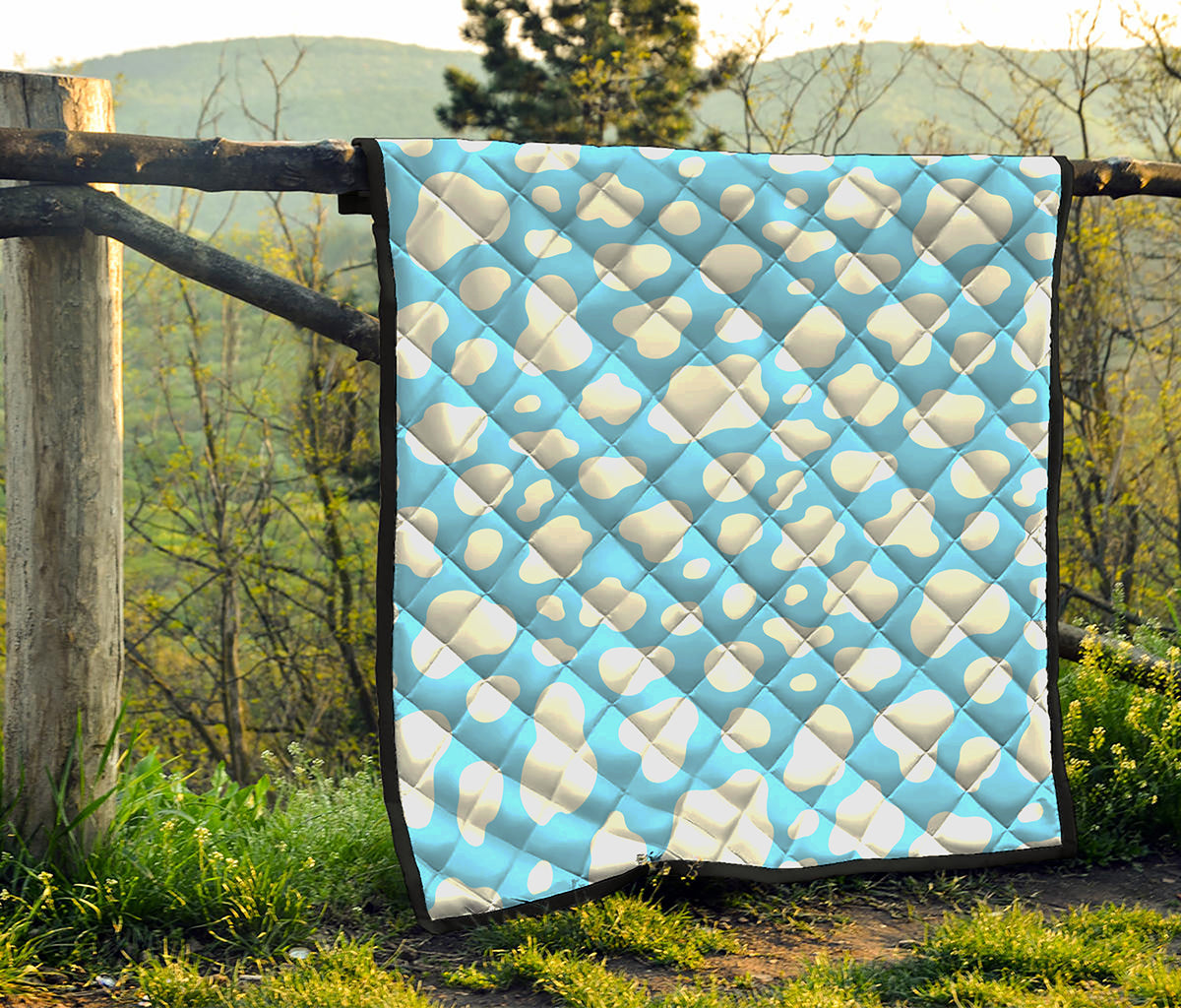 White And Blue Cow Print Quilt