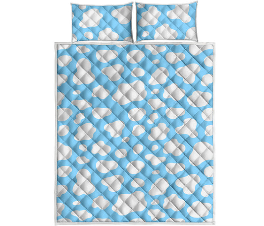 White And Blue Cow Print Quilt Bed Set