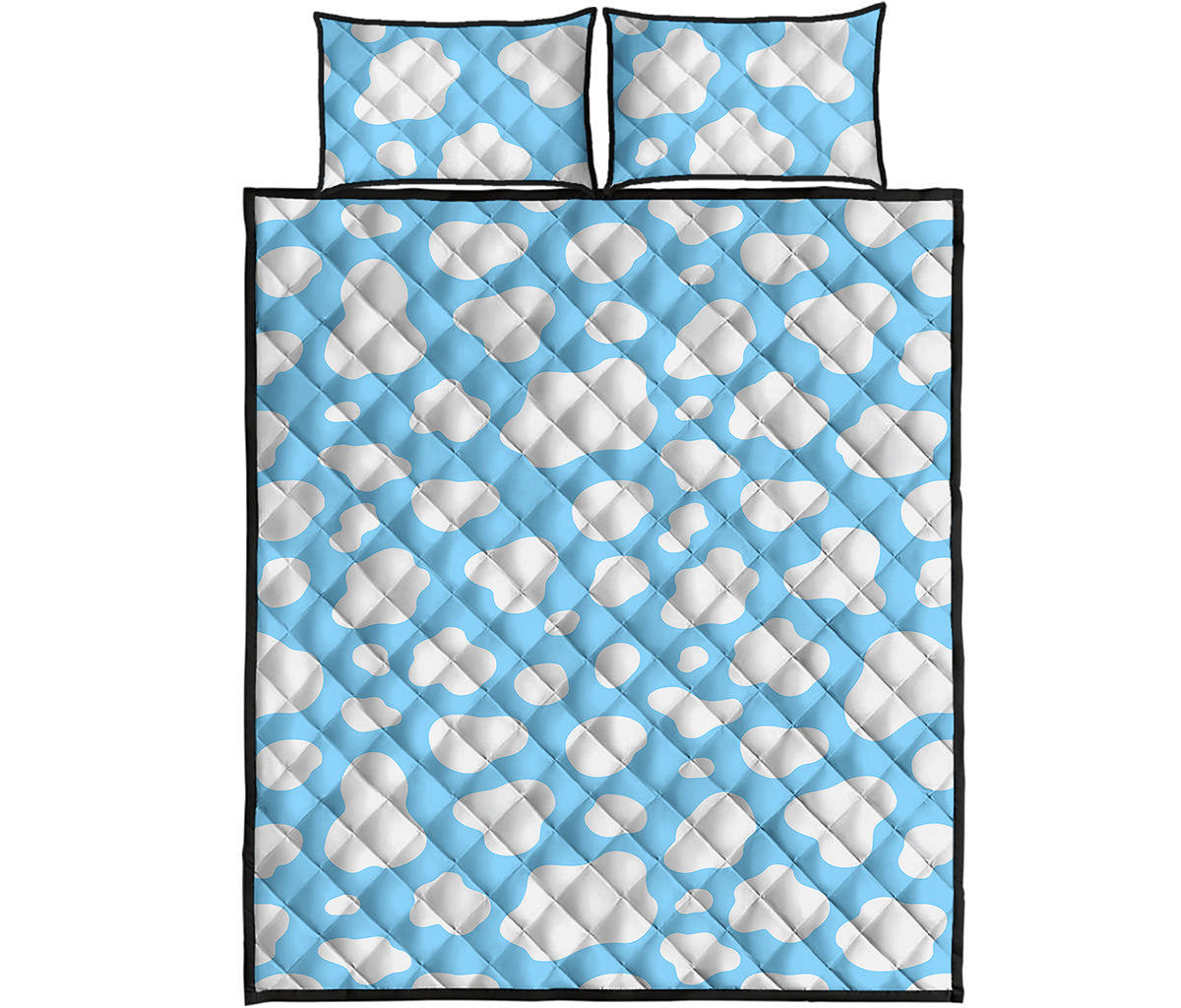 White And Blue Cow Print Quilt Bed Set