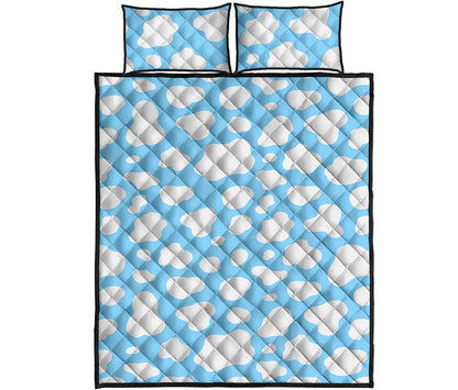 White And Blue Cow Print Quilt Bed Set