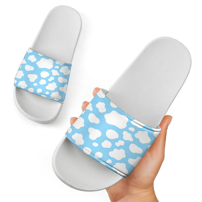 White And Blue Cow Print White Slide Sandals
