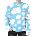 White And Blue Cow Print Women's Crewneck Sweatshirt GearFrost