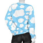 White And Blue Cow Print Women's Crewneck Sweatshirt GearFrost