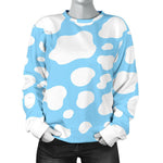 White And Blue Cow Print Women's Crewneck Sweatshirt GearFrost