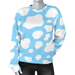 White And Blue Cow Print Women's Crewneck Sweatshirt GearFrost
