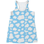 White And Blue Cow Print Women's Racerback Tank Top