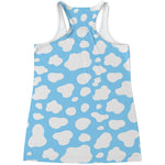 White And Blue Cow Print Women's Racerback Tank Top