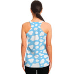 White And Blue Cow Print Women's Racerback Tank Top