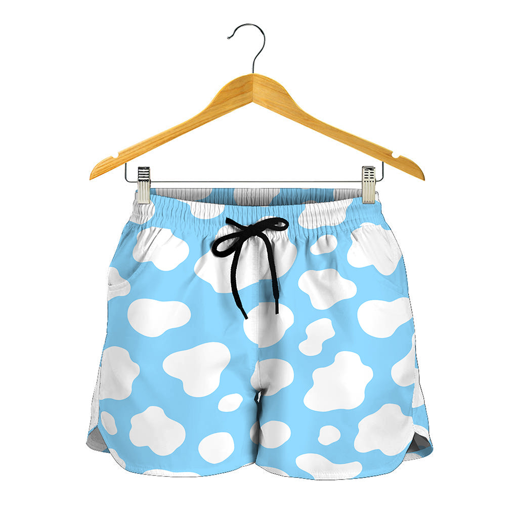 White And Blue Cow Print Women's Shorts