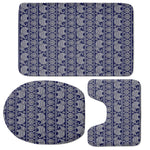 White And Blue Indian Elephant Print 3 Piece Bath Mat Set