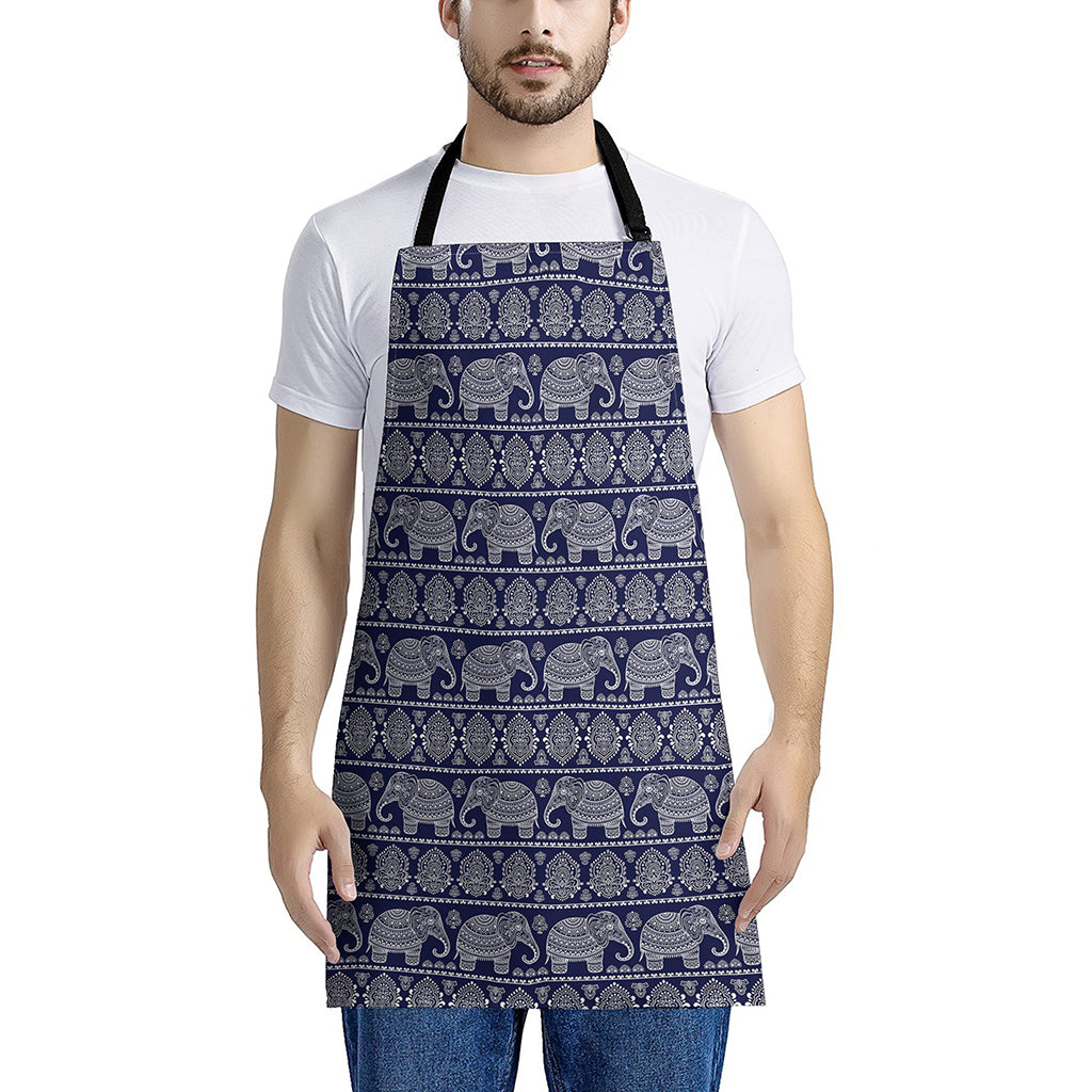 White And Blue Indian Elephant Print Apron