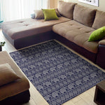 White And Blue Indian Elephant Print Area Rug