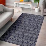 White And Blue Indian Elephant Print Area Rug