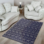 White And Blue Indian Elephant Print Area Rug