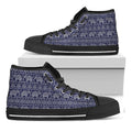 White And Blue Indian Elephant Print Black High Top Sneakers