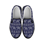 White And Blue Indian Elephant Print Black Slip On Shoes