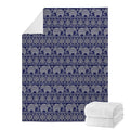 White And Blue Indian Elephant Print Blanket