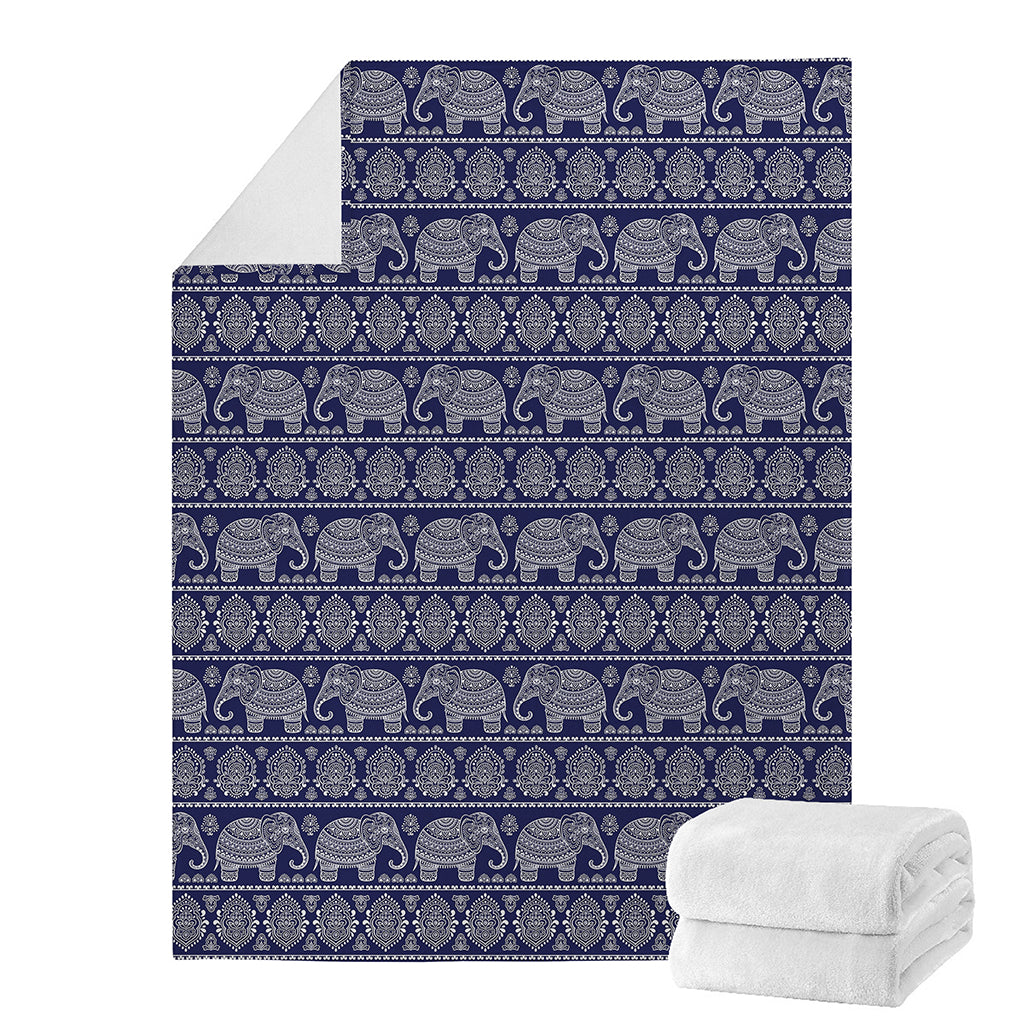 White And Blue Indian Elephant Print Blanket