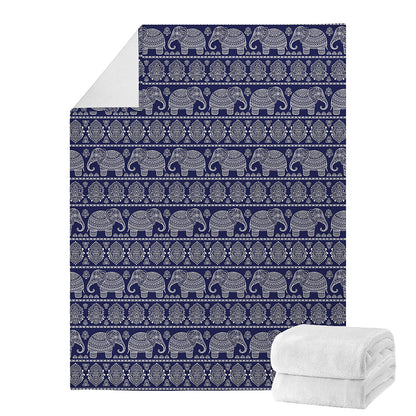 White And Blue Indian Elephant Print Blanket