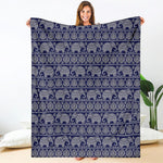 White And Blue Indian Elephant Print Blanket