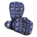 White And Blue Indian Elephant Print Boxing Gloves