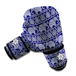 White And Blue Indian Elephant Print Boxing Gloves