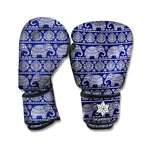 White And Blue Indian Elephant Print Boxing Gloves
