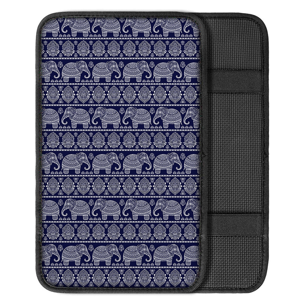 White And Blue Indian Elephant Print Car Center Console Cover