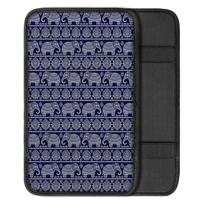 White And Blue Indian Elephant Print Car Center Console Cover