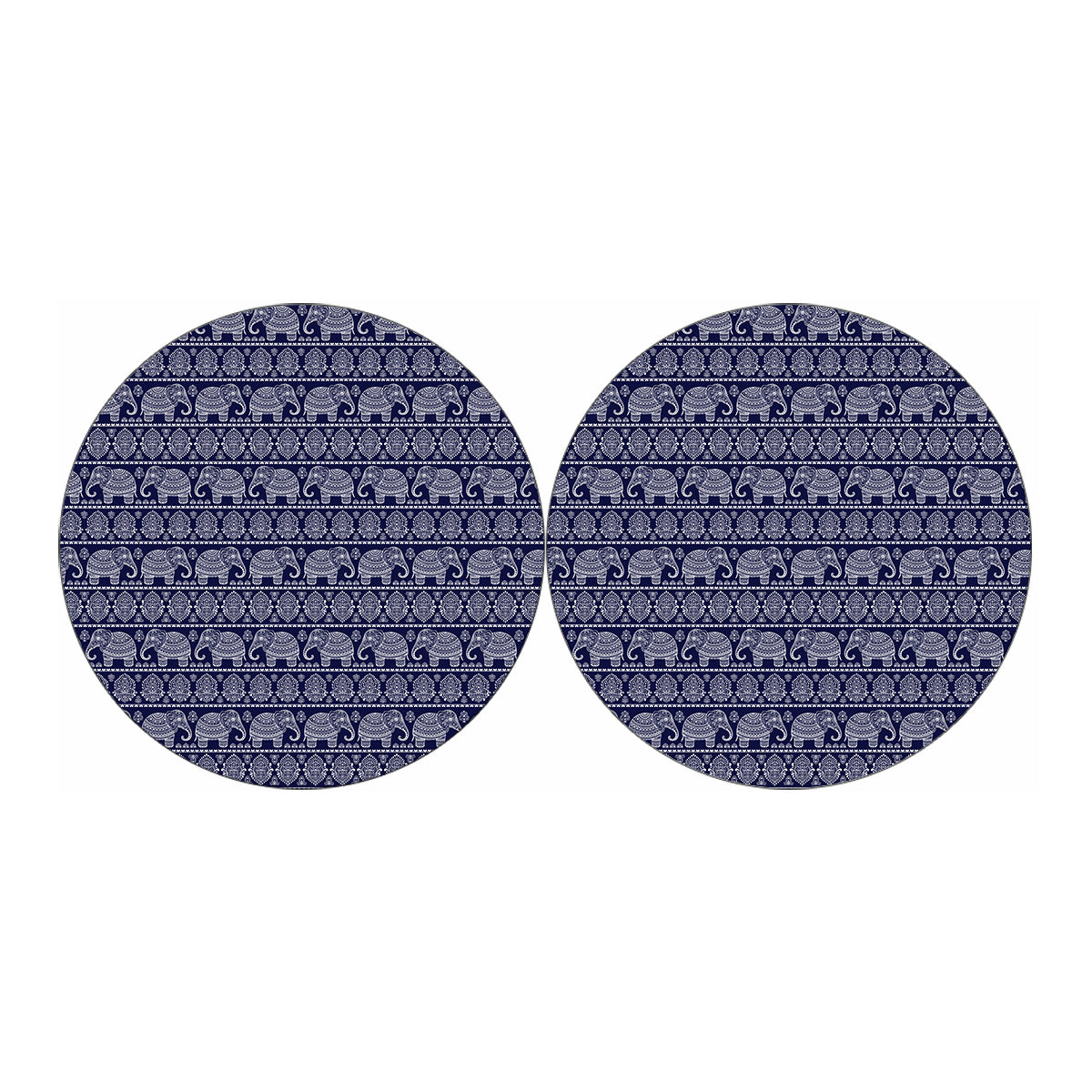 White And Blue Indian Elephant Print Car Coasters