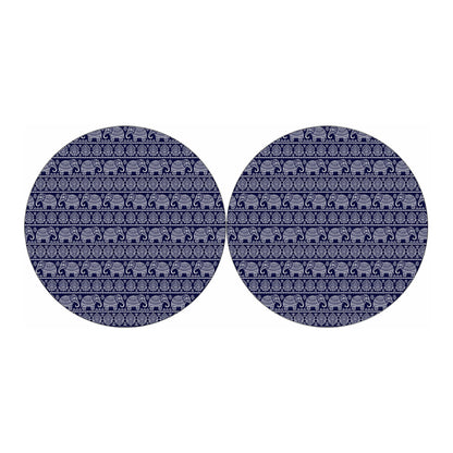 White And Blue Indian Elephant Print Car Coasters