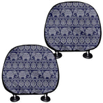White And Blue Indian Elephant Print Car Headrest Covers