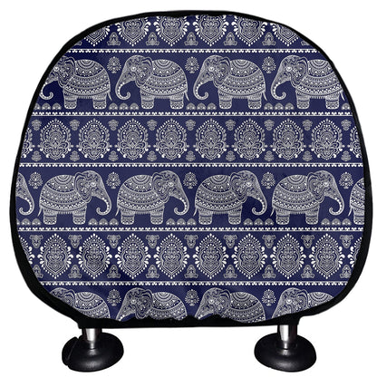 White And Blue Indian Elephant Print Car Headrest Covers