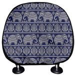White And Blue Indian Elephant Print Car Headrest Covers