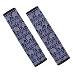 White And Blue Indian Elephant Print Car Seat Belt Covers
