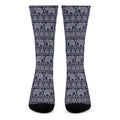 White And Blue Indian Elephant Print Crew Socks