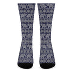 White And Blue Indian Elephant Print Crew Socks