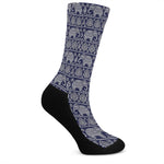 White And Blue Indian Elephant Print Crew Socks