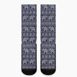 White And Blue Indian Elephant Print Crew Socks