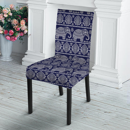 White And Blue Indian Elephant Print Dining Chair Slipcover