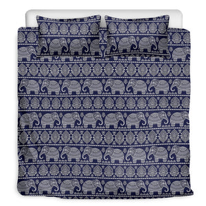 White And Blue Indian Elephant Print Duvet Cover Bedding Set